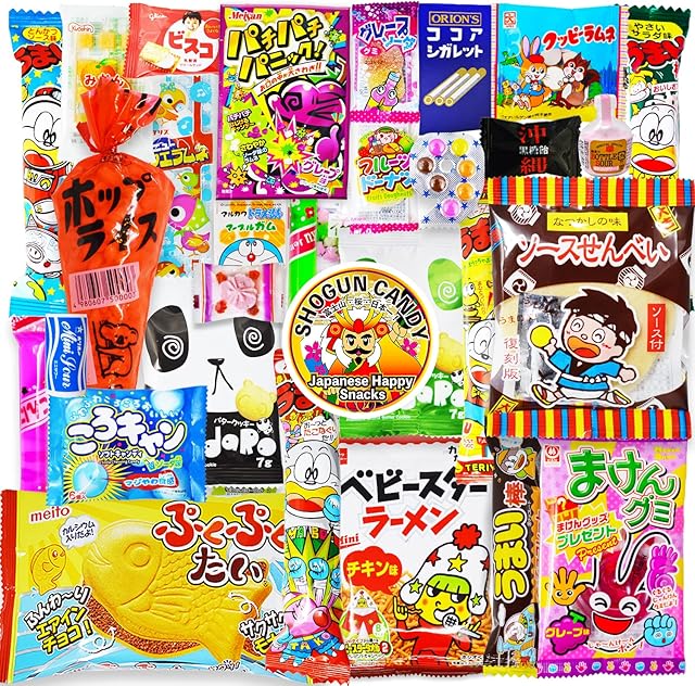 SHOGUN CANDY a 32 piece collection of assorted Japanese snacks and candy gift for Journey through Asia with popular Japanese snacks box