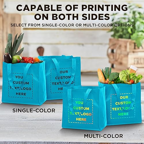 Miniatura 6 de DISCOUNT PROMOS Bolsas de tela reutilizables personalizadas para compras de comestibles, paquete de 100 unidades, logotipo personalizado, texto,