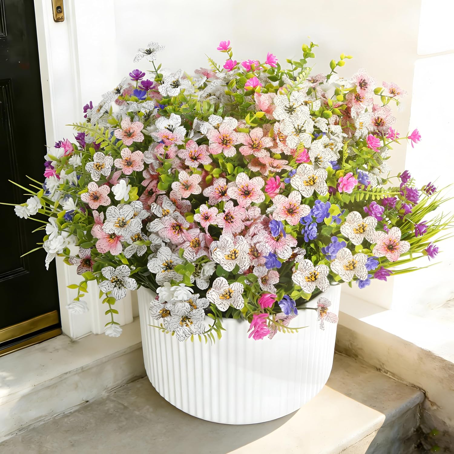 Fake Flowers for Outdoor UV Resistant 24 pcs Pink Spring Artificial Flowers Outdoors, Realistic Faux Silk Flowers Fade Resistant, Fake Plants ＆ Flowers for Garden Porch Planters Window Wedding Decor - Image 2