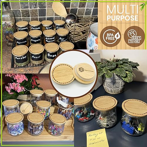 Miniatura 8 de 4-24 tapas para tarros Oui  Hermoso patrón de anillos de hojas o elige un patrón  Tapas de bambú reutilizables para tarros de yogur Oui  Tapas