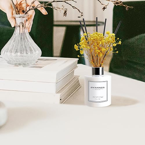 Miniatura 5 de Juego de difusor de varillas de 5.1 onzas, difusor de aroma de sal marina y salvia con palillos, difusor de varillas de fragancia para el hogar con