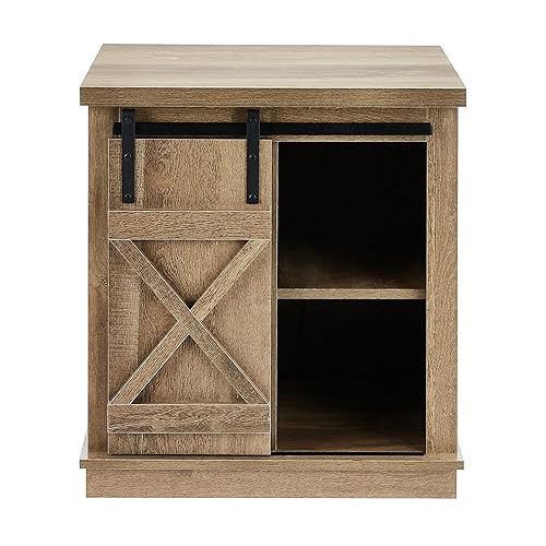 Miniatura 5 de ROCKPOINT Mesa auxiliar deslizante con puerta deslizante de granero,Mesa de sofá de almacenamiento, roble oscuro