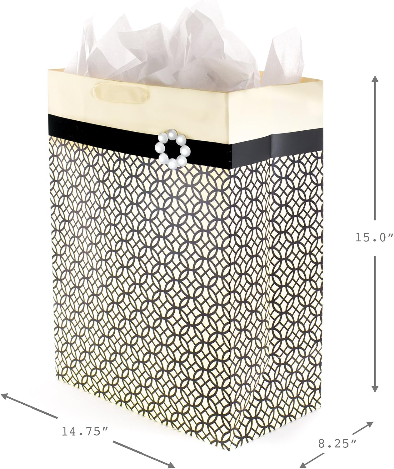 Hallmark Mega Gift Bag with Tissue Paper (Black, Ivory and Gold, Endless Circles)