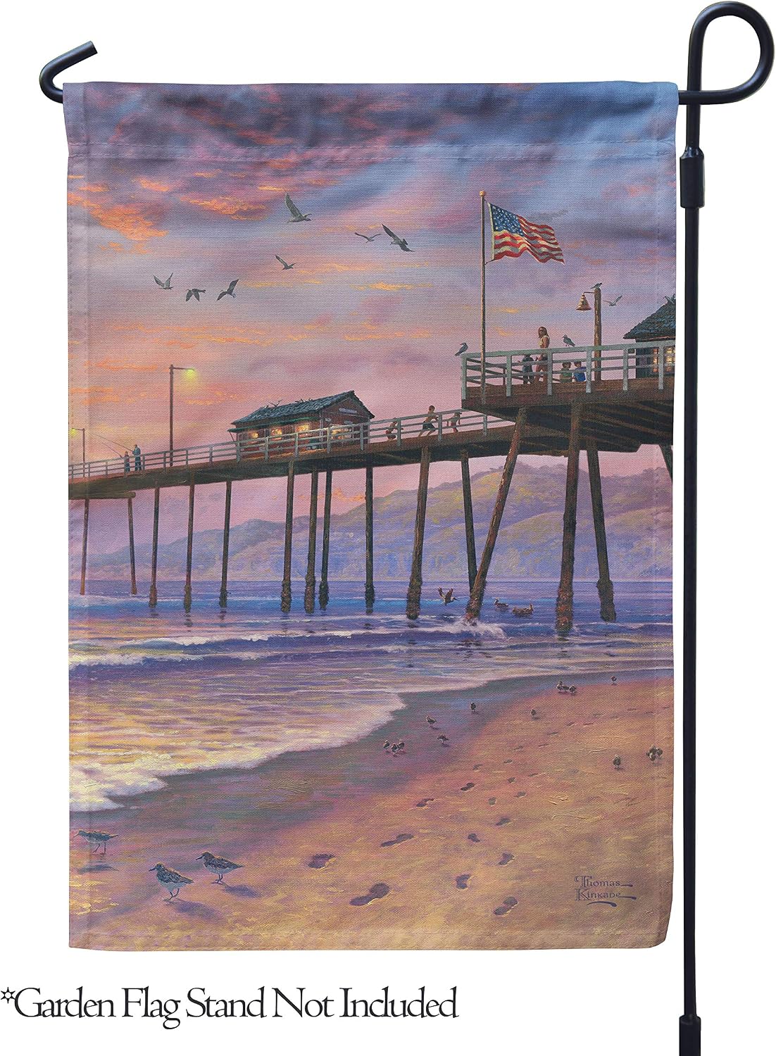 Flagology, Thomas Kinkade, Footprints in The Sand I – Garden Flag 12" x 18", Outdoor, Exclusive Premium Fabric, Licensed Thomas Kinkade