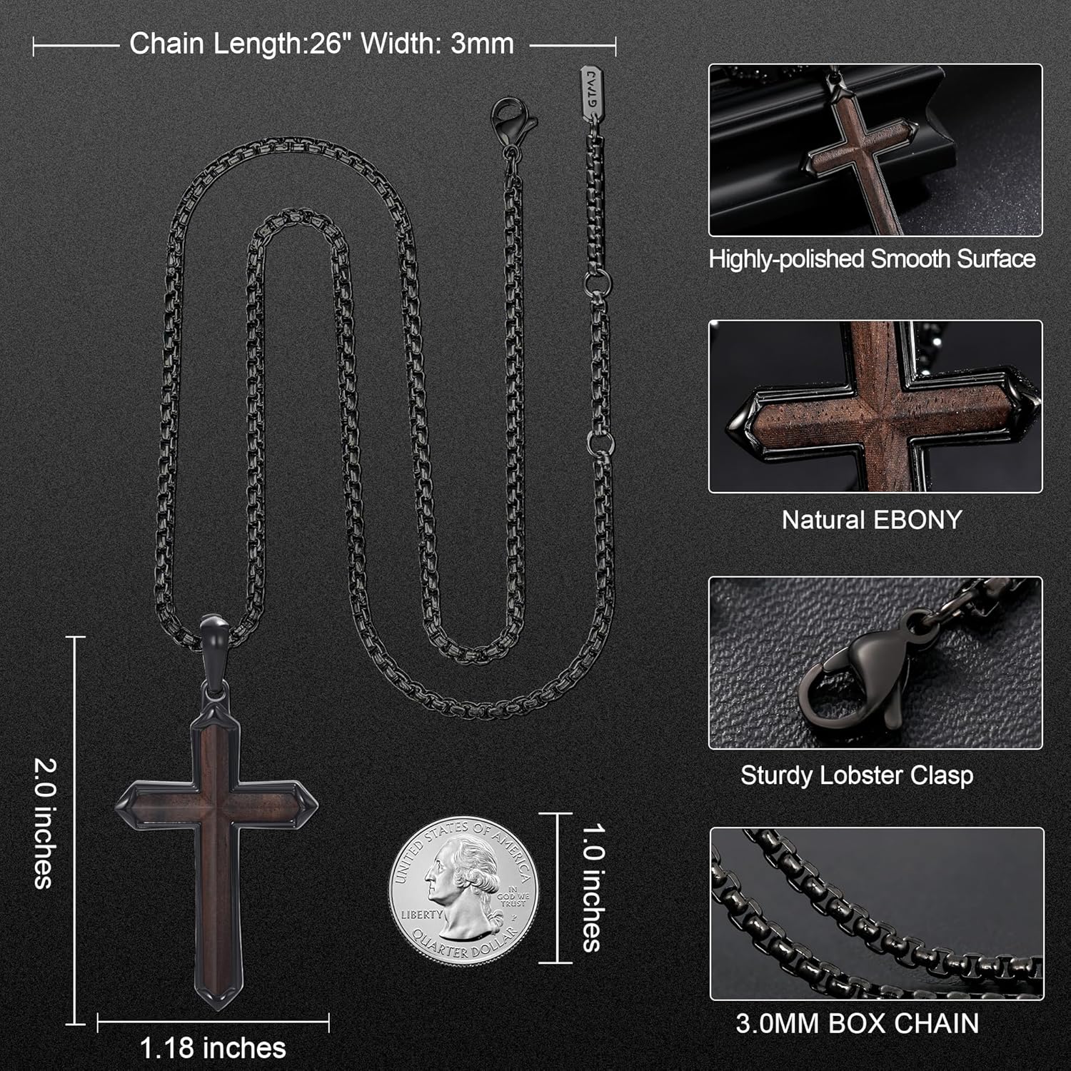 Cross Necklace for Men-Non-Tarnish&Hypoallergenic&A Certain Degree of Waterproof and Sweat-proof Mens Wooden Cross Necklaces With Adjustable Chain Christian Jewelry Gifts - Image 3
