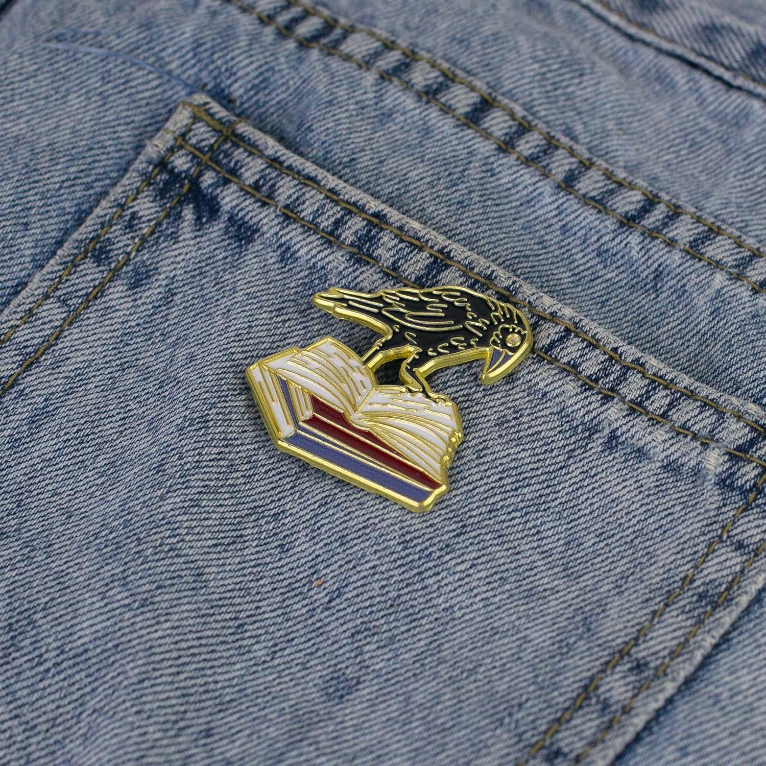 Gothic Bookish Raven Reading Book Lover Enamel Pin, Dark Academia Book Lover Pin Brooch, Gothic Reader Brooch Badge, Bookworm Crow Lapel Badges For Reader Bibliophile Librarians, Spooky Reading Gift For Bookworm Bird Lover, Bookish Jewelry Accessories image 4