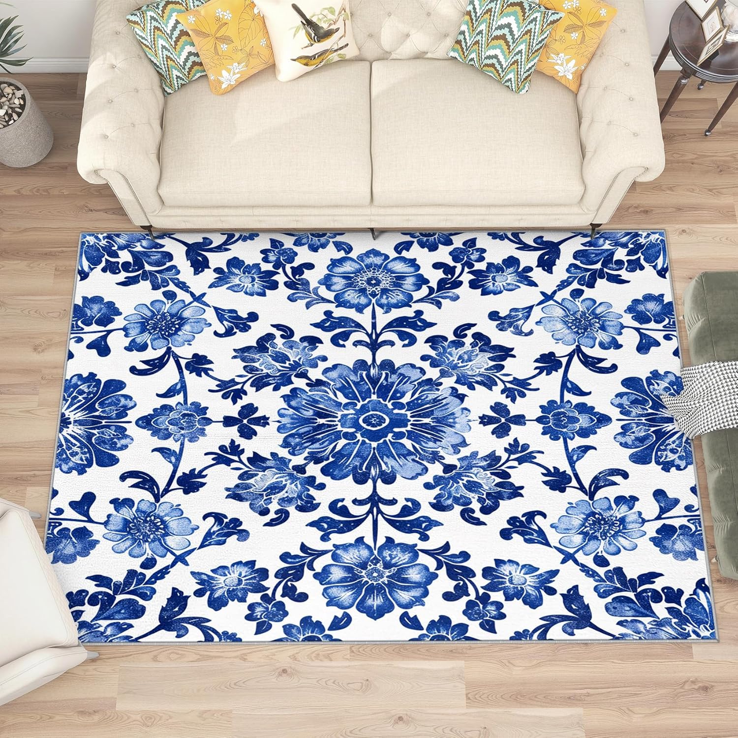 Blue and White Porcelain Decor - 2x3 Rug - Blue and White Porcelain Rug - Chinoiserie Floral Area Rug - Chinese Traditional Rugs - Asian Style Flower Carpet - Home Decor