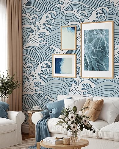 Papel tapiz de ondas azules  Papel tapiz de ondas autoadhesivas removibles  Papel tapiz autoadhesivo para despegar y pegar (muestra de 12 pulgadas