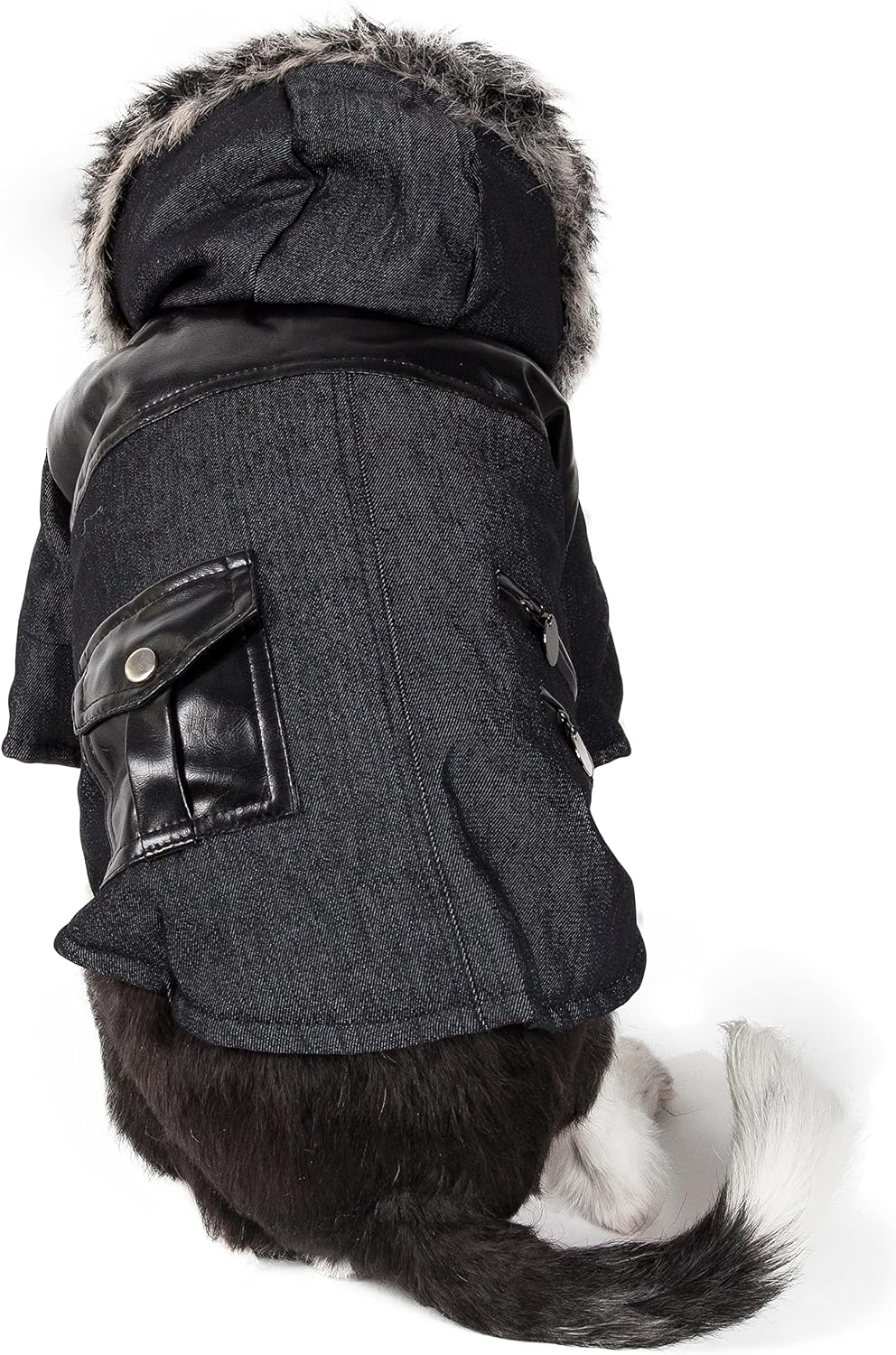 Pet Life Ruff-Choppered Denim Fashioned Wool Dog Coat - Fall and Winter Dog Jacket with Designer Trims and Details