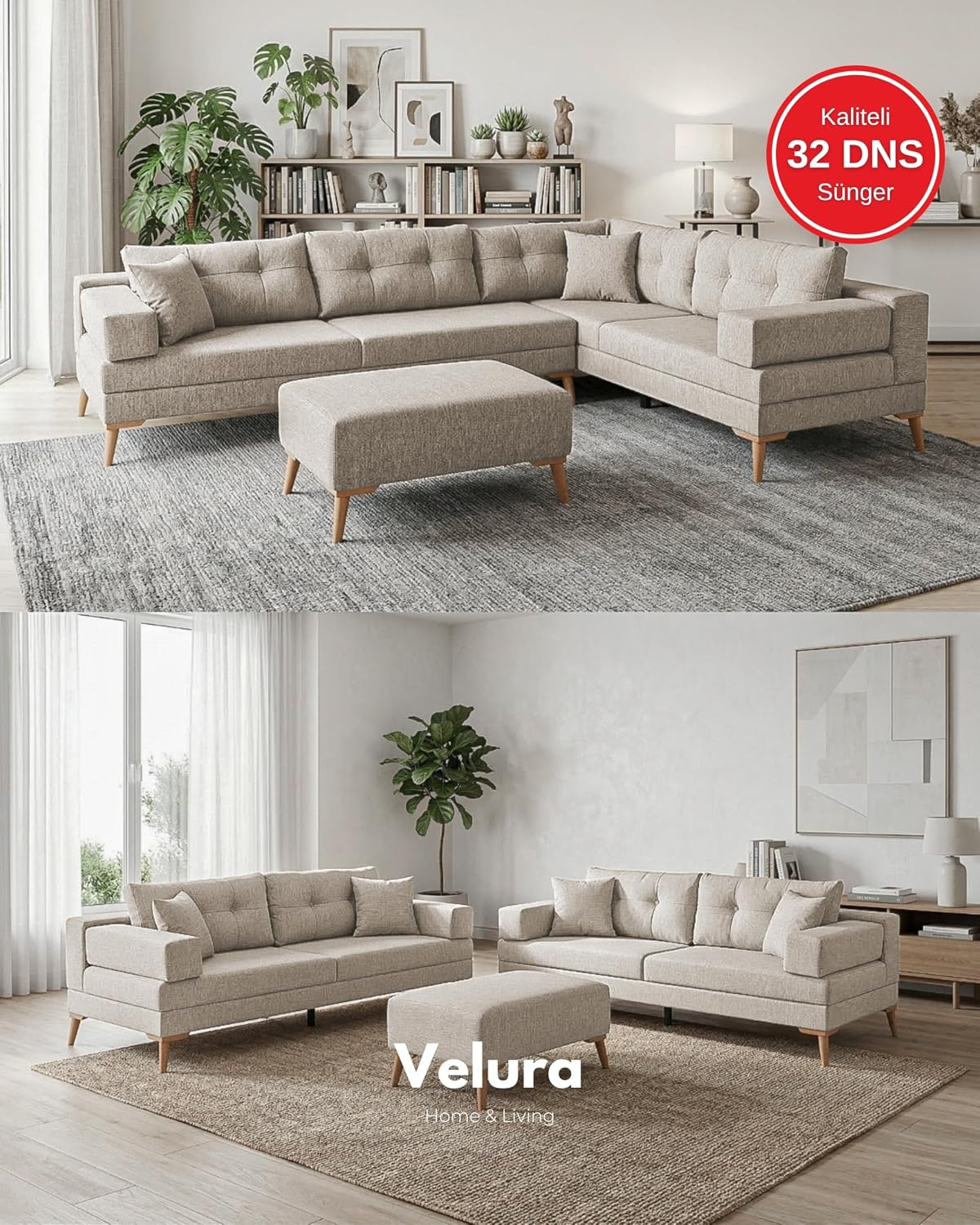 Zeri Modüler Yataklı Koltuk Takımı & 2 Adet Üçlü Kanepe & Köşe…