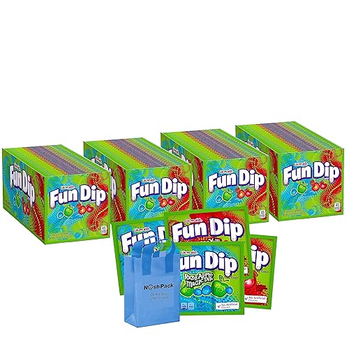 Fun Dip Candy - Paquete a granel de 2 sabores de salsa mágica de manzana y cereza Yum Diddly Dip con bolsa de caramelos Nosh, envueltas