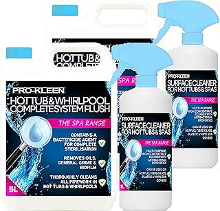 Pro-Kleen 10 Litre Hot Tub & Whirlpool Complete System Flush with 2 x 1 Litre Hot tub and Spa Surface Cleaner Chemicals