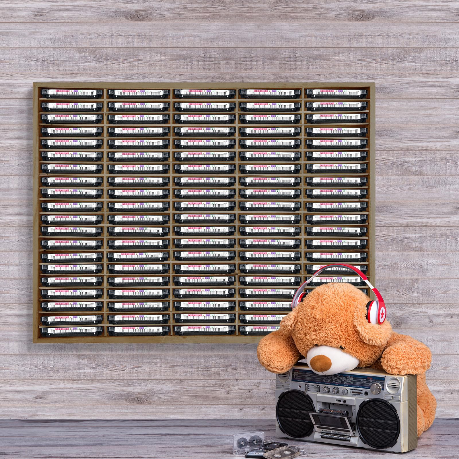 Marsui 100 slot per cassette in legno per nastri audio, organizer per cassette per accessori audio da collezione (marrone)