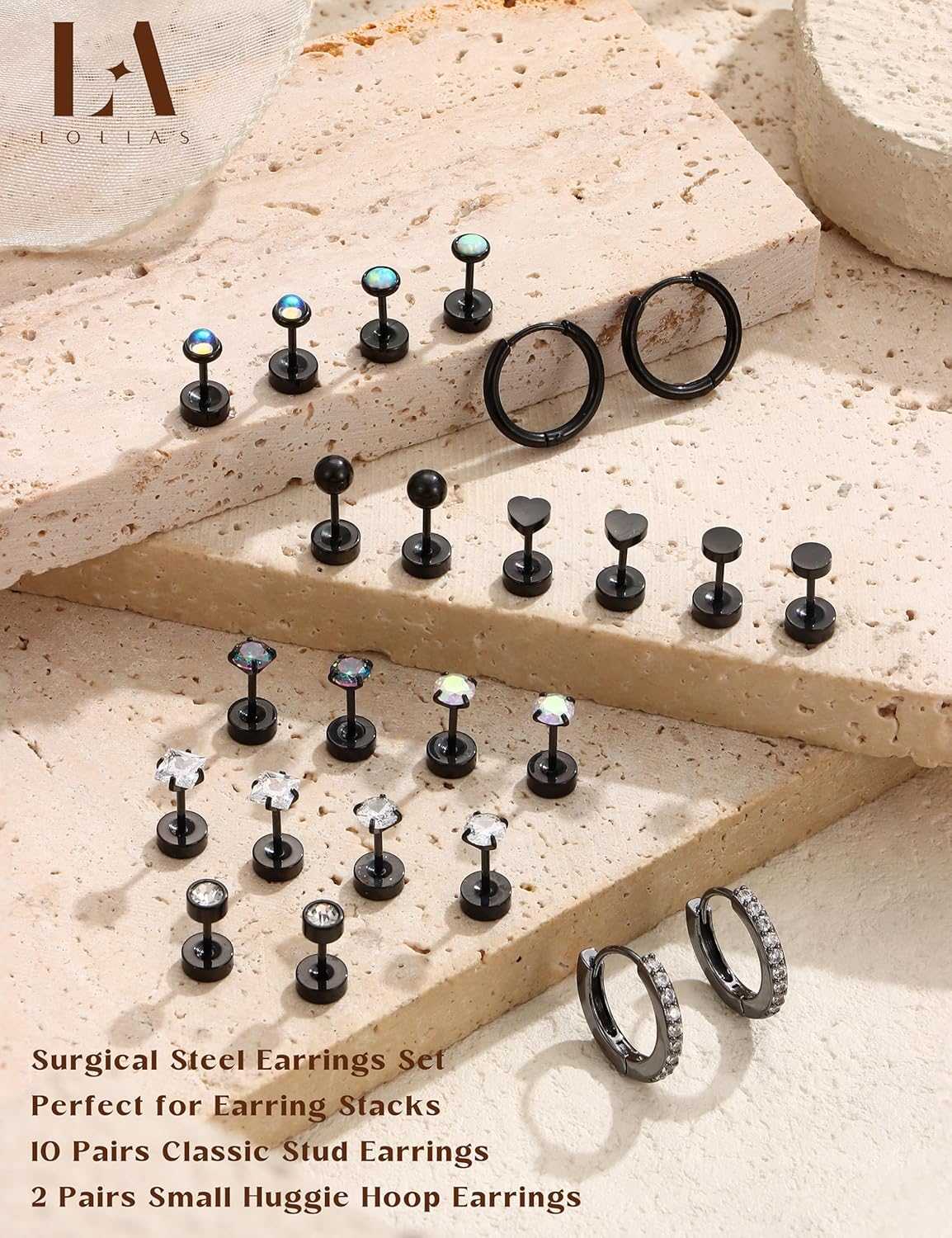 LOLIAS Hypoallergenic Flat Back Earrings for Women-Surgical Steel Earrings for Sensitive Ears 20G Stainless Steel Earring Stacks Small Flatback Stud Hoop Cartilage Earring - Image 5