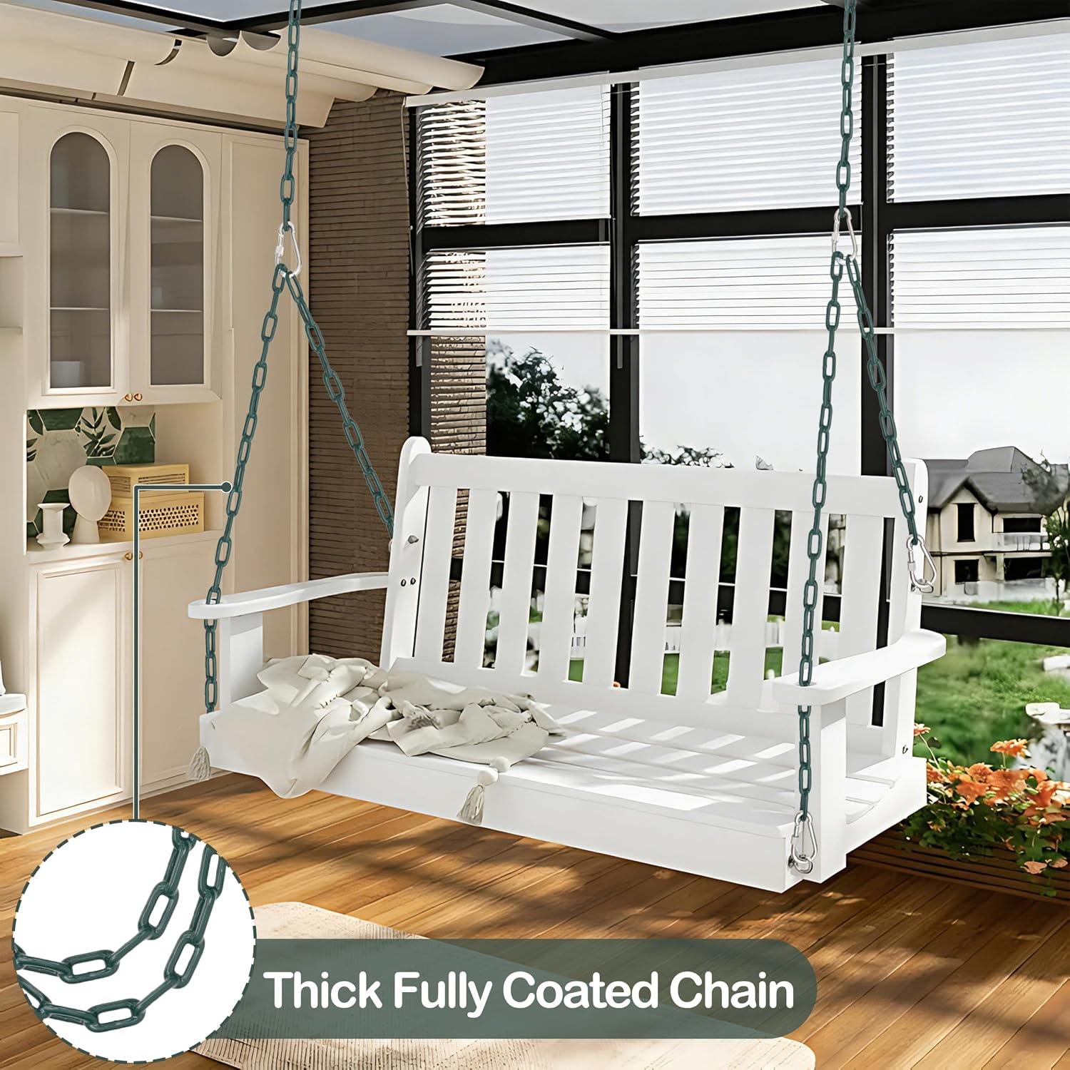 Ogrmar 2PCS Heavy Duty Porch Swing Hanging Chain Kit Plastic-Coated Green image 2