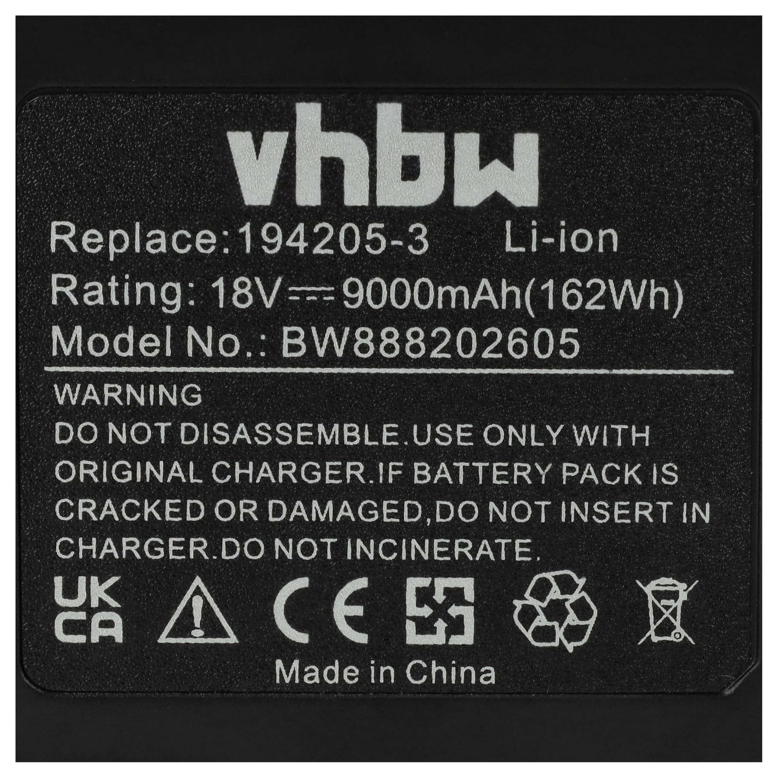 vhbw Akumulator kompatybilny z Makita DVC750LZX1 | DVC860, DVC350Z, DVC860LZ, DVC350, DVC750, DVC861 narzędzie (9000 mAh, Li-Ion, 18 V)