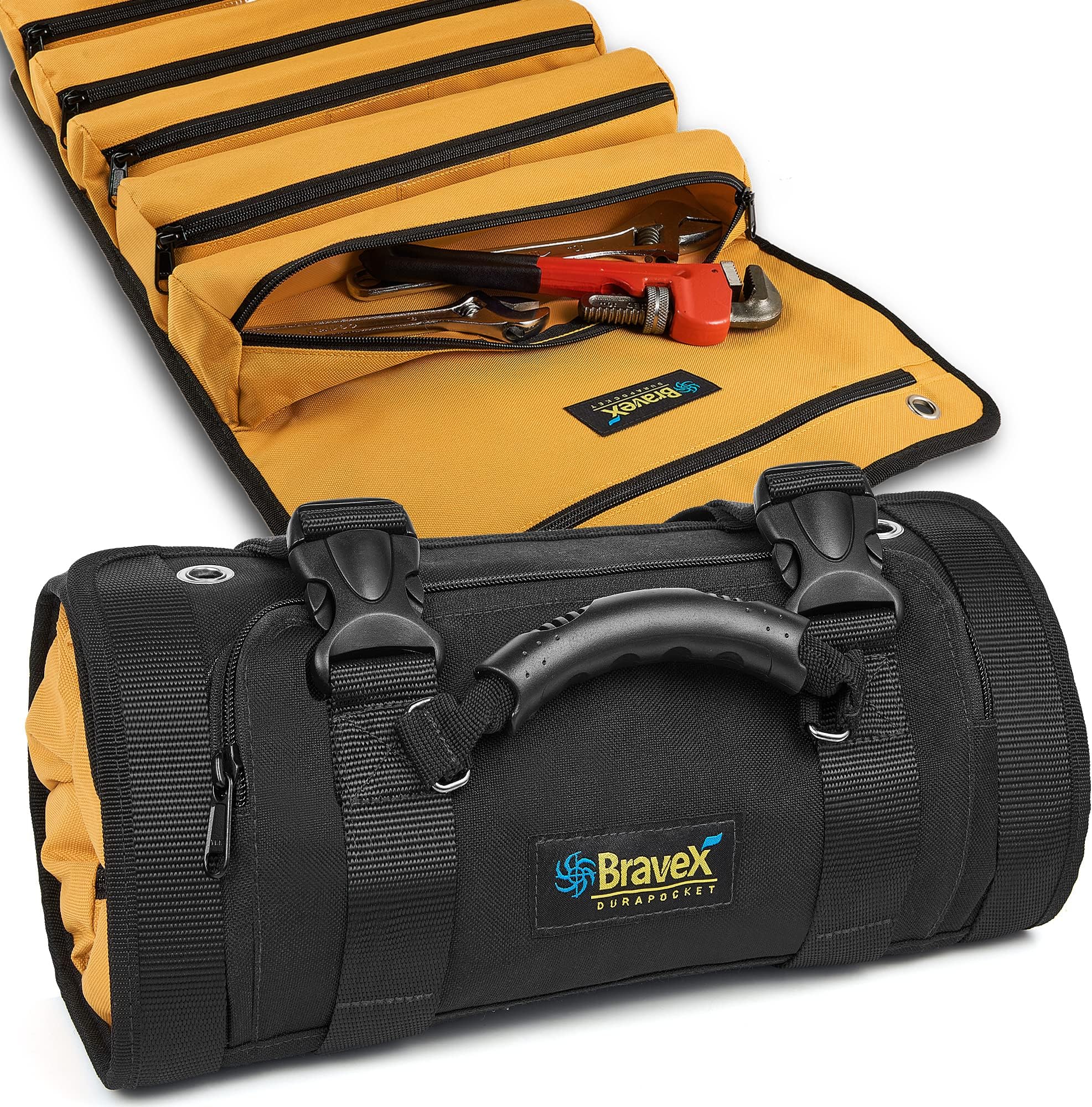Tool Roll Bag - Wrench Roll Pouch, 1200D Ballistic Nylon Deluxe Tool Roll Organizer, Heavy Duty Roll Up Tool Bag Built with Kevlar Stitches, Multi-Purpose Tool Roll Up Bag Tool Pouch