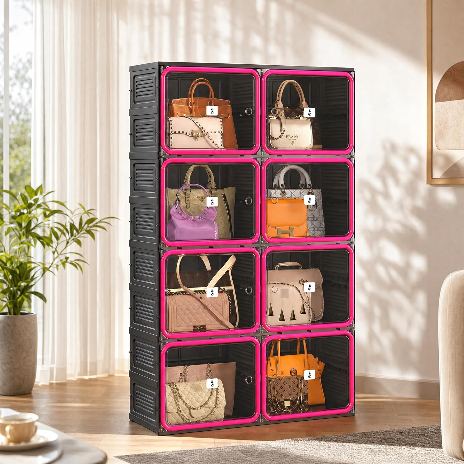 Purse Organizer for Closet, Handbag Storage, Black 4-Tier 8-Cubby