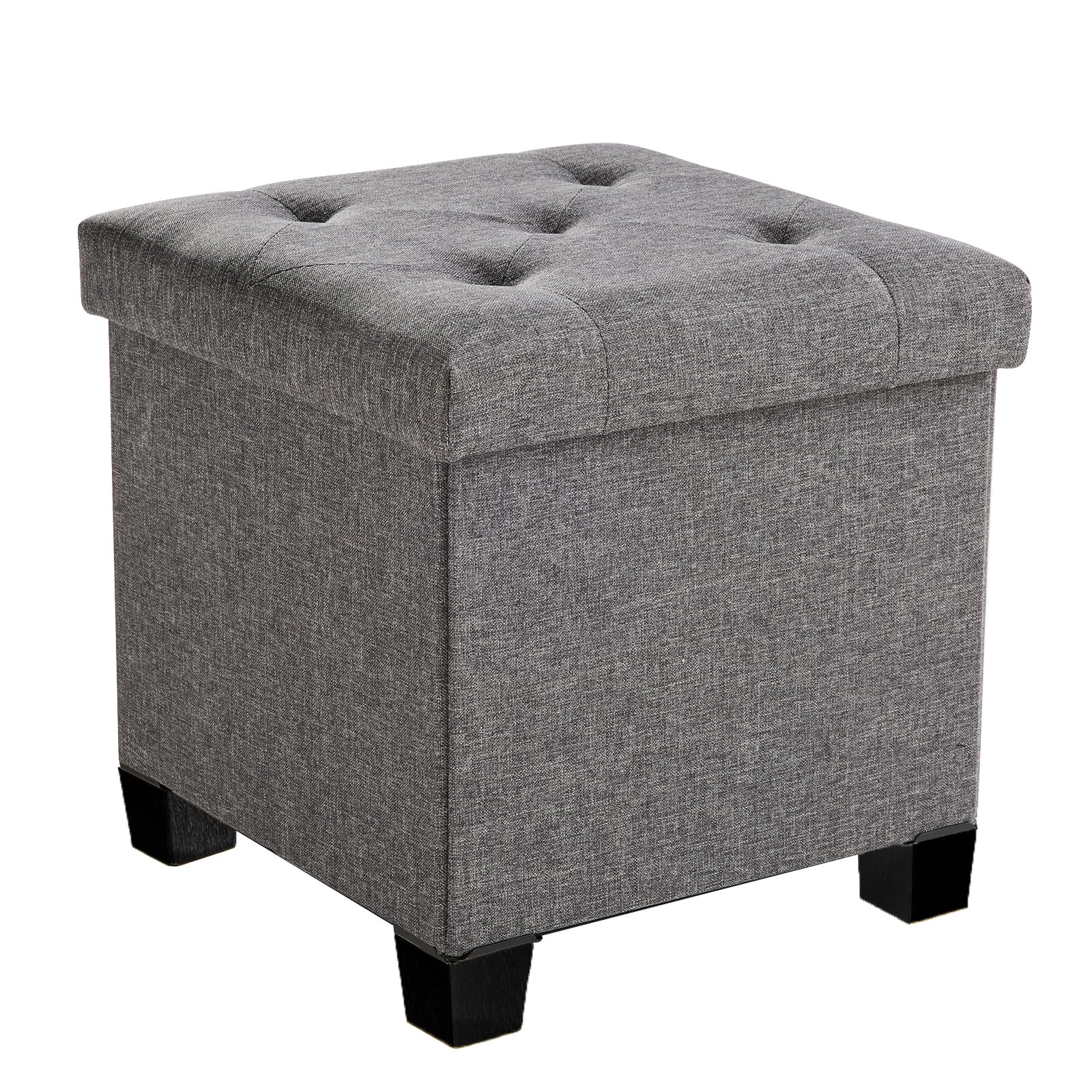Sweetcrispy Sitzhocker mit Stauraum, 38 x 38 x 38 cm, Kleine Klappbare Sitzbank, Aufbewahrungsbox mit Deckel als Hocker & Fußbank, bis 300 kg belastbar, für Flur Wohnzimmer Schlafzimmer, Dunkelgrau