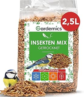 Gardemics Premium Insektenmix 2,5 Liter - 500g - Mit Mehlwürmer getrocknet, Soldatenfliegenlarven getrocknet & Gamarus für Vögel - Vogelfutter, Igelfutter, Insektenfutter für Wildvögel, Gartenvögel product image