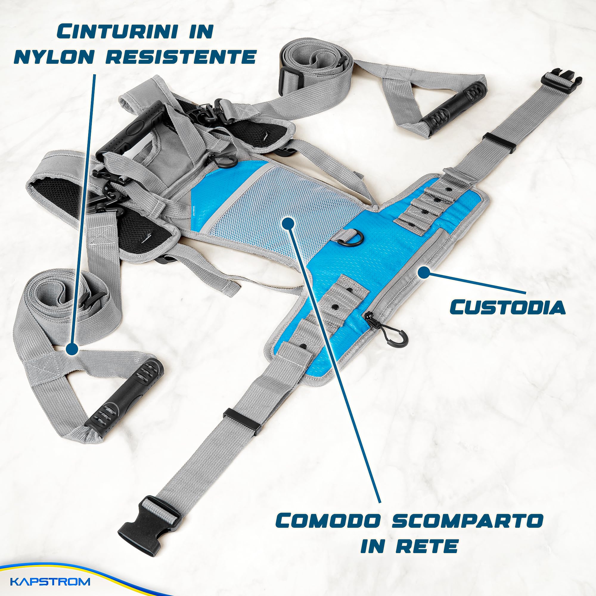 Imbragatura per allenamento sci e snowboard per bambini - 2 cinghie di guida per sterzare e controllare la velocità - Zaino per allenamento sci con spallacci regolabili