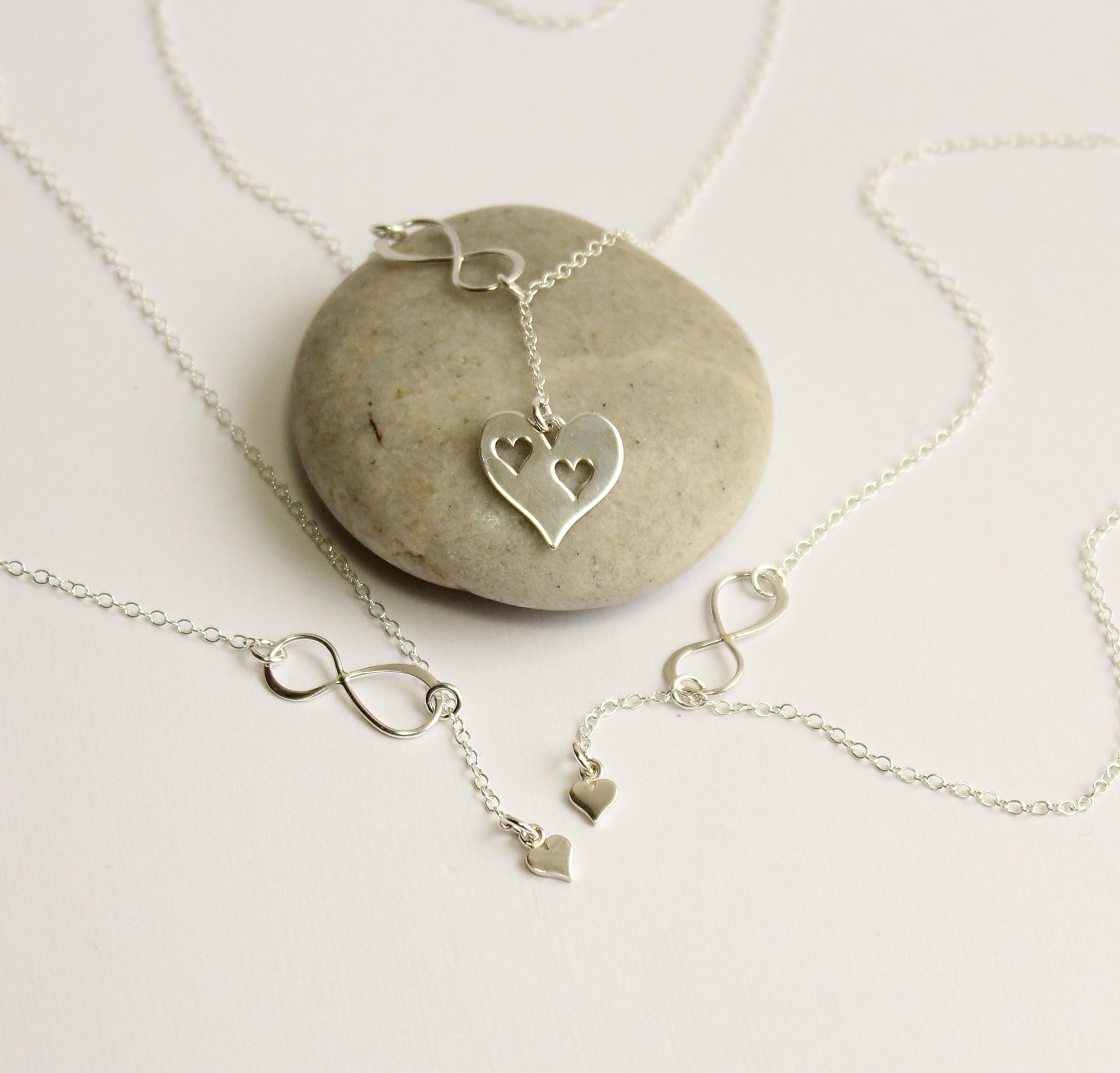 Sterling Silver Mother and Two Daughters Infinity Cut Out Heart Three Necklace Set