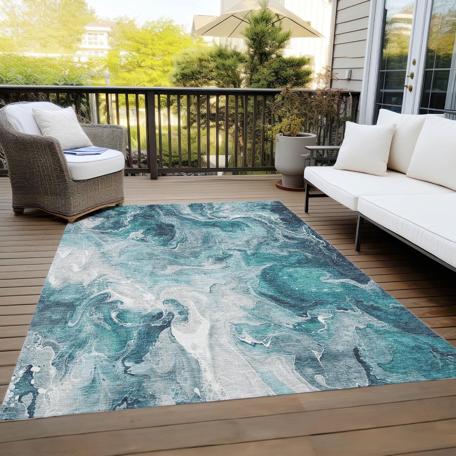 Addison Rugs Chantille ACN1687 Teal 5' x 7'6" Indoor/Outdoor, Machine Washable, Easy Clean, Non Shedding, Bedroom, Living Room, Dining Room, Kitchen, Patio Rug