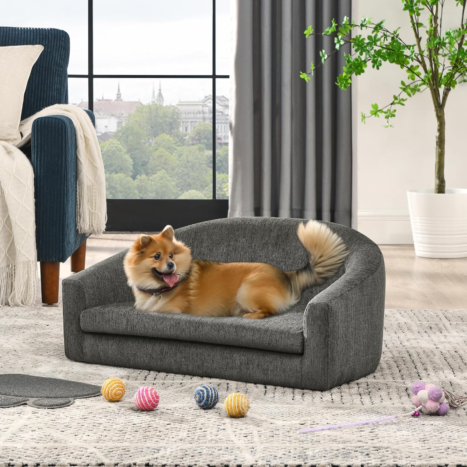 TEFUNE Pet Sofa, Made Sponge and Highly Breathable Linen, Suitable Pet Sofas, Dog