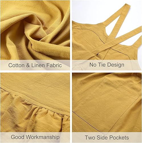 Miniatura 4 de Surblue Delantal de lino de algodón con espalda cruzada para mujer, con bolsillos, vestido para hornear, cocinar, jardinería