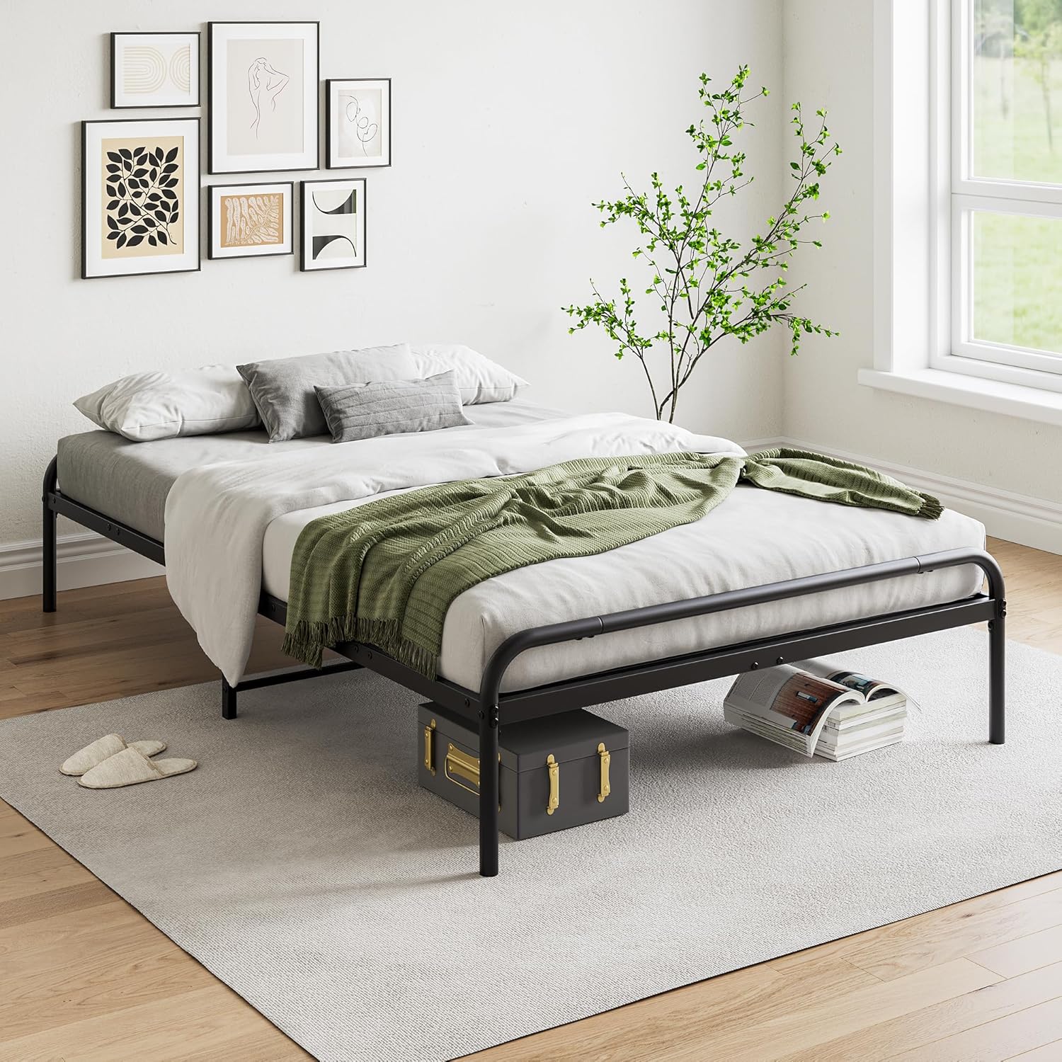 Amazon.co.jp FOUBAM メタルプラットフォームベッドフレーム、金属鉄のベッドフレ強くて丈夫な錬鉄製のセミダブルベッドフラット