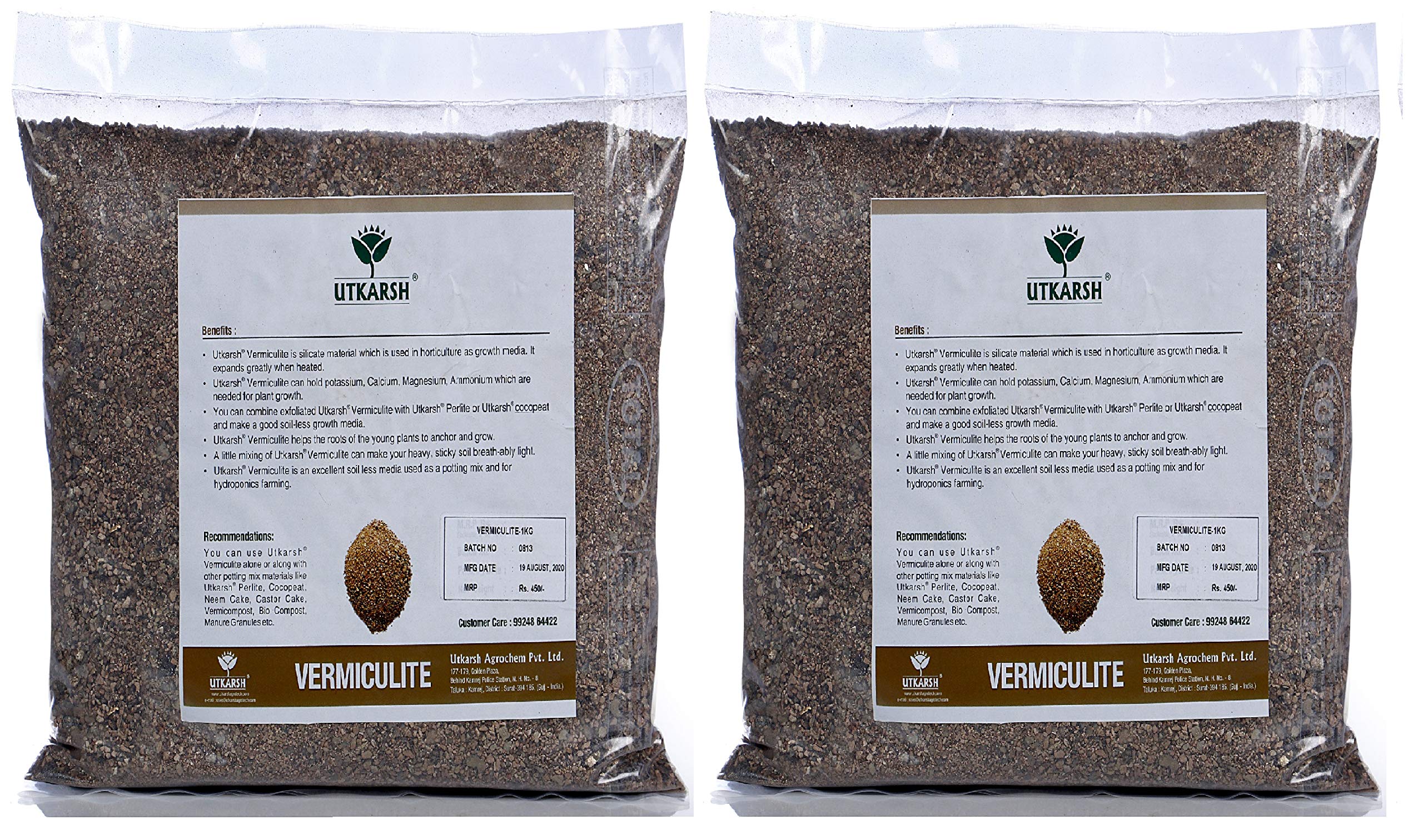 Utkarsh Vermiculite for Home Terrace Gardening, Horticulture & Hydroponics 100% Natural, Organic Potting Soil Mix Additive for Soil Aeration Drainage Nutrient Absorption - 1.8 Kg; Pack of 2 of 900 gm (B07TWMCKWP) Amazon Price History, Amazon Price Tracker