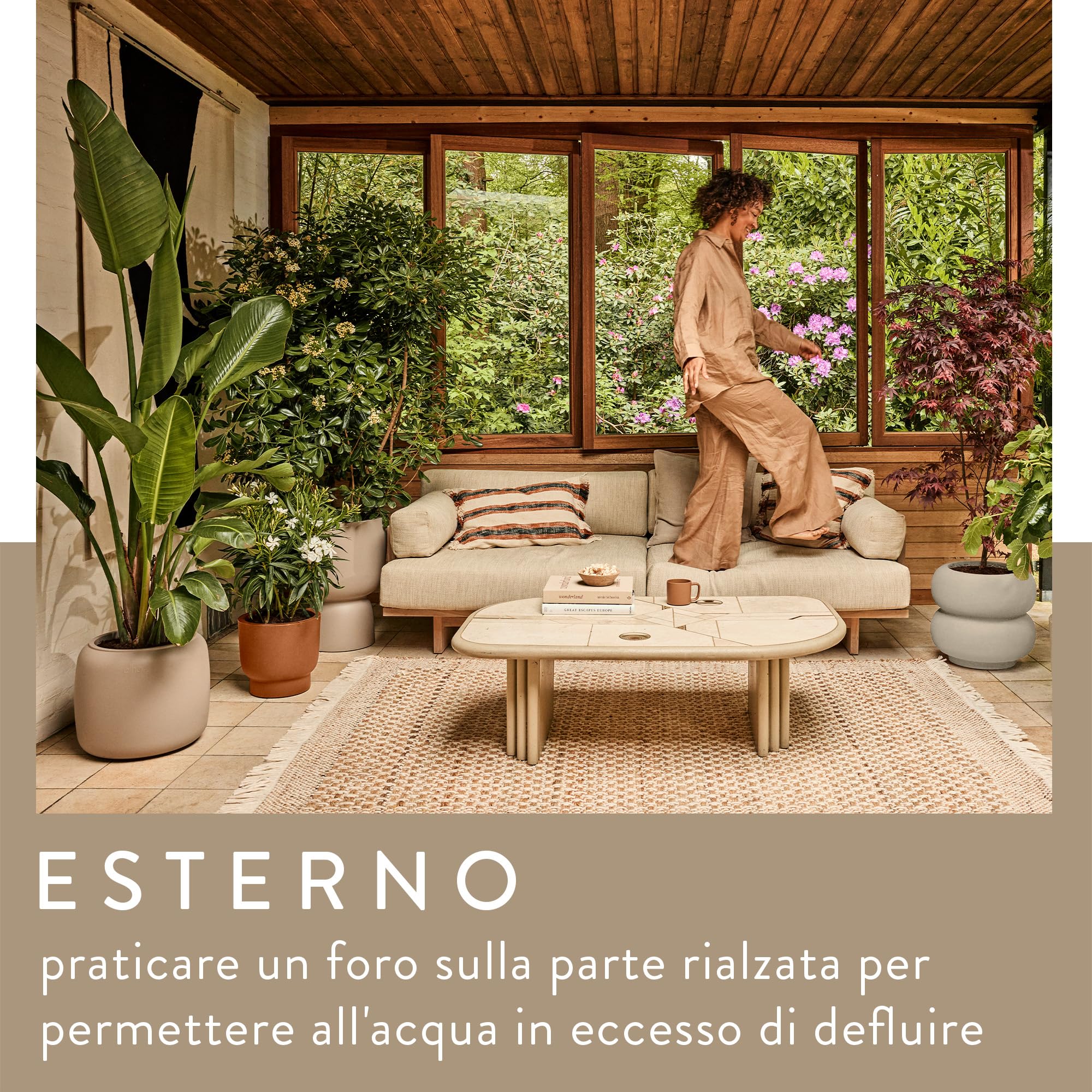 Elho Amber Beads Small 40cm Vasi per Piante - Linen White | ∅ 39.2 x A 34.9 cm | Adatto per uso interno ed esterno | Plastica riciclata al 100%