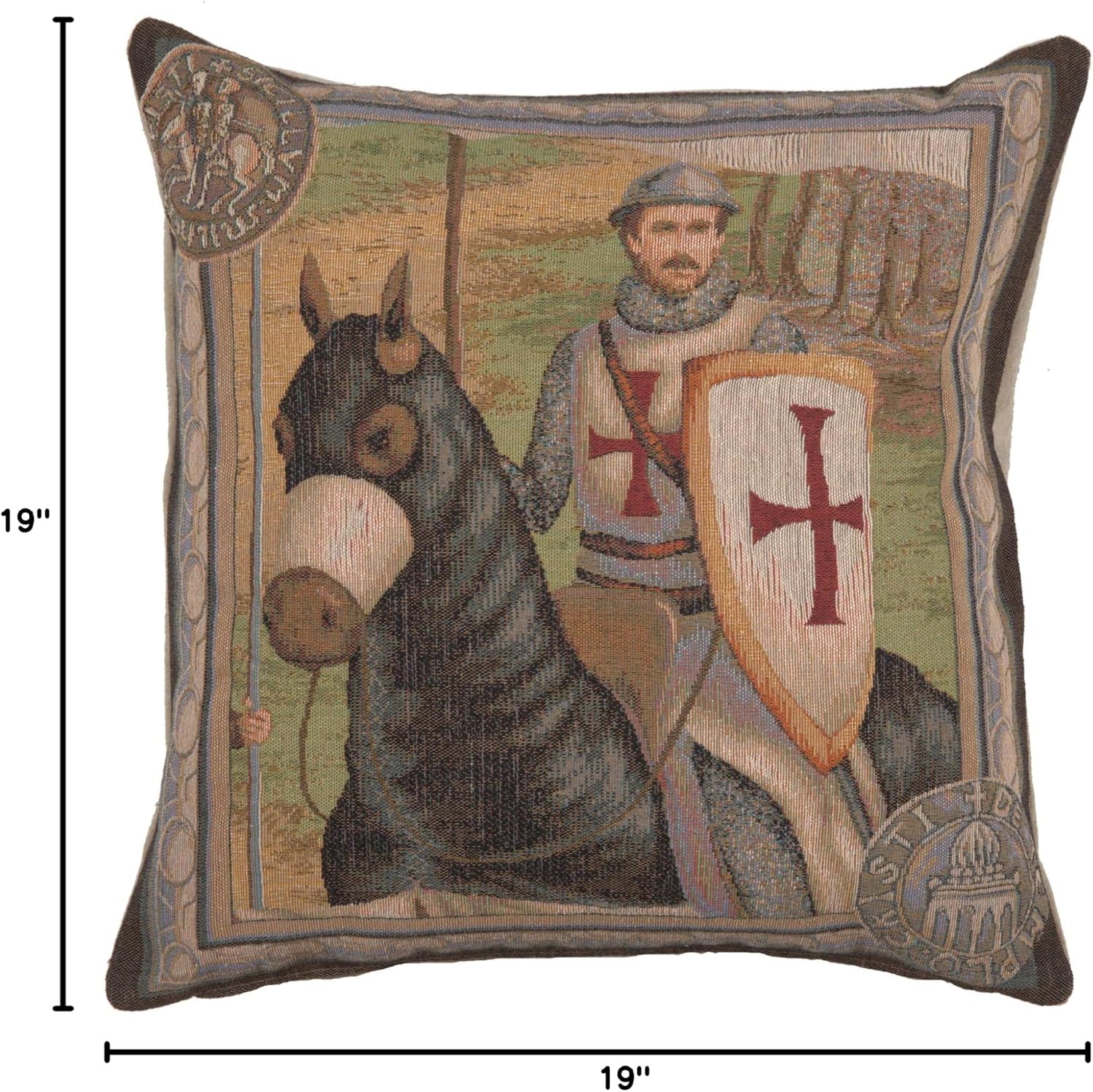 The Rider 2 French Tapestry Cushion - 19 in. x 19 in. Cotton by Charlotte Home Furnishings