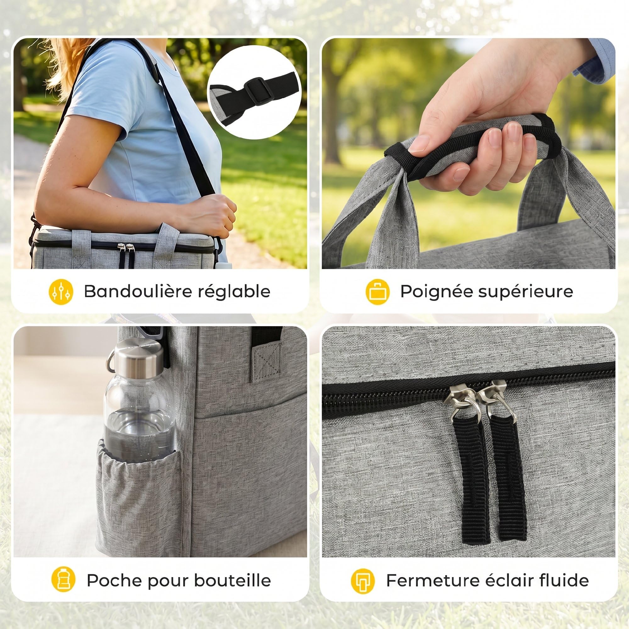 PawHut Sac de Transport pour Chien et Chat, Sac de Voyage pour Chien avec Poches, 2 Sacs à Nourriture, Bol Pliable en Silicone, Séparateur Réglable, Sac à Friandises pour Chien Chat, Gris Clair