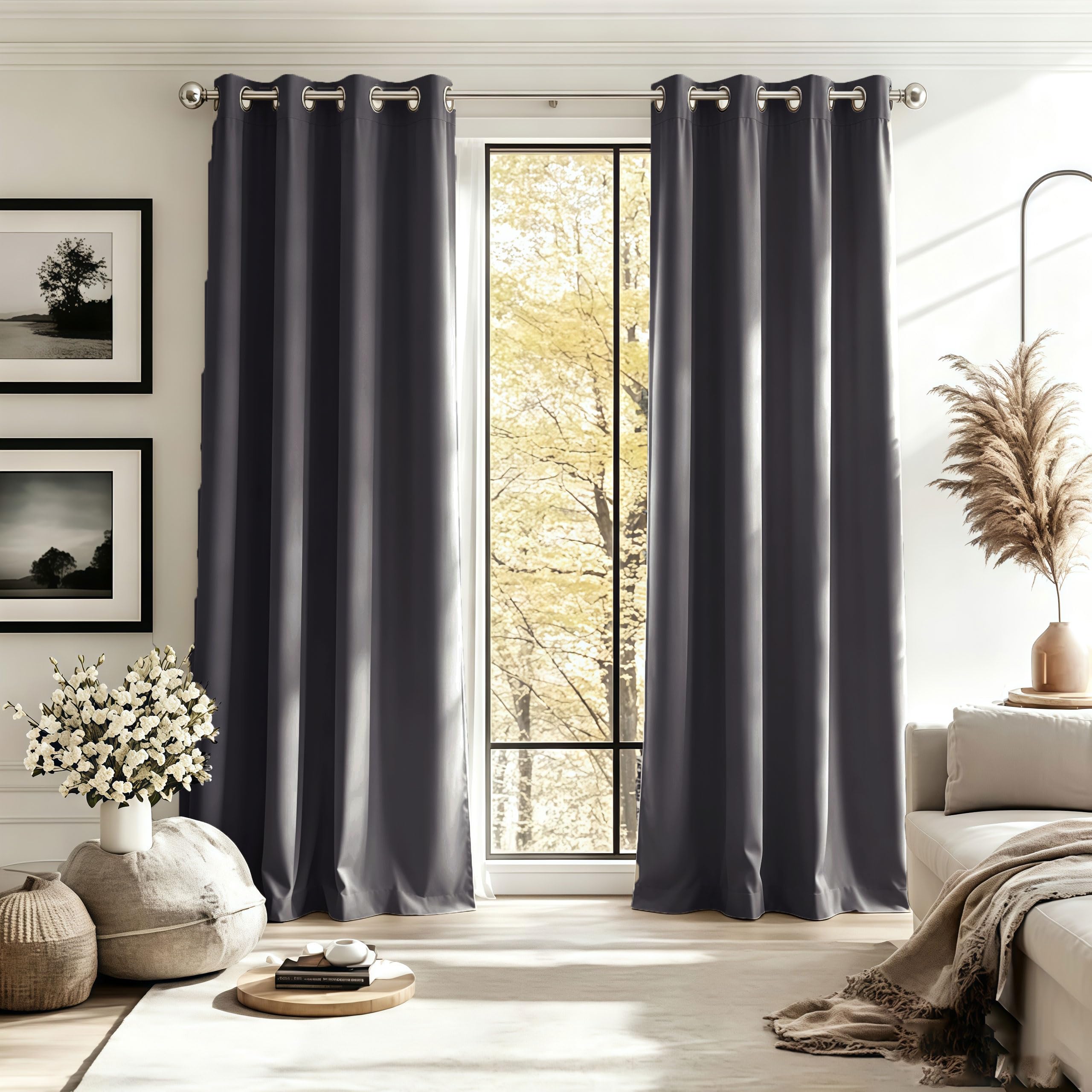 LIUJYUAN Black Out Curtain 165 x 160 cm Privacy Protection, Rod Pocket, with Eyelet Eyelet Curtain, Window Thermal Insulated Energy for Balcony, Kithcen Window, Dark Grey