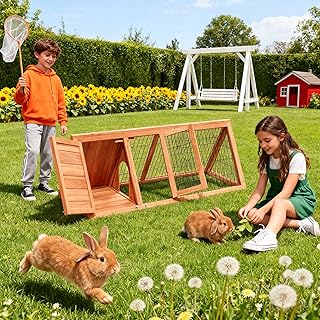 Bunny Cage Outdoor, Wooden Chicken Coop, Portable Chicken Run, Triangle Quail Coop with Ventilating Wire Poultry Hutch for Small Animals (Natural Wood)