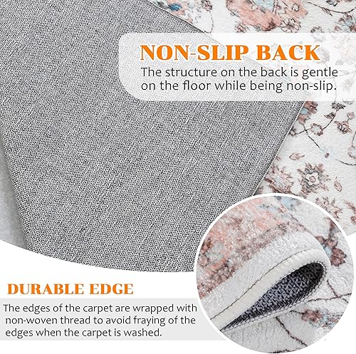 Miniatura 4 de Alfombras de área de 8 x 10 pies, alfombra bohemia lavable, alfombra antideslizante para sala de estar, dormitorio, cocina, alfombra suave de pelo