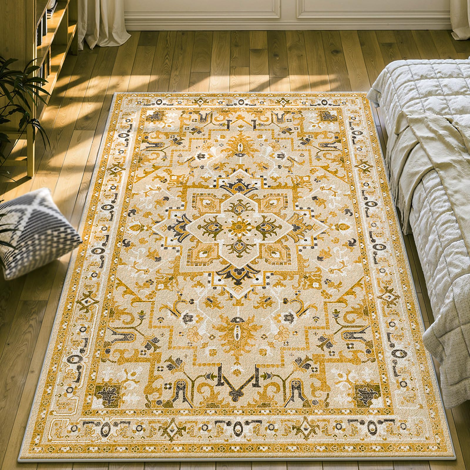 Tapis de chambre et salle à manger jaune et noir style oriental