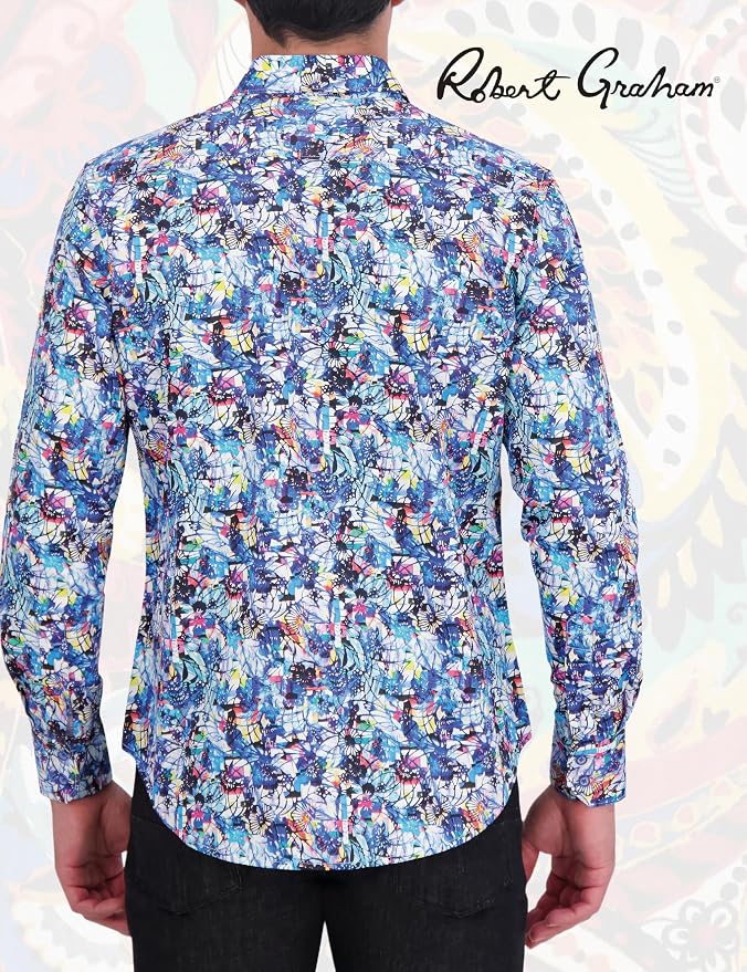 Robert Graham Men's Face Off Long Sleeve Woven Shirt - Embroidered Abstract Design - View #9