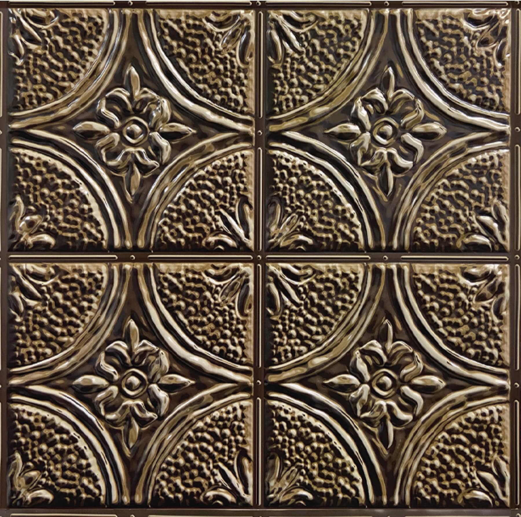 In Home NH4154 Antique Bronze Tin Peel & Stick Backsplash Tiles, Metallic 10 inch x 10 inch