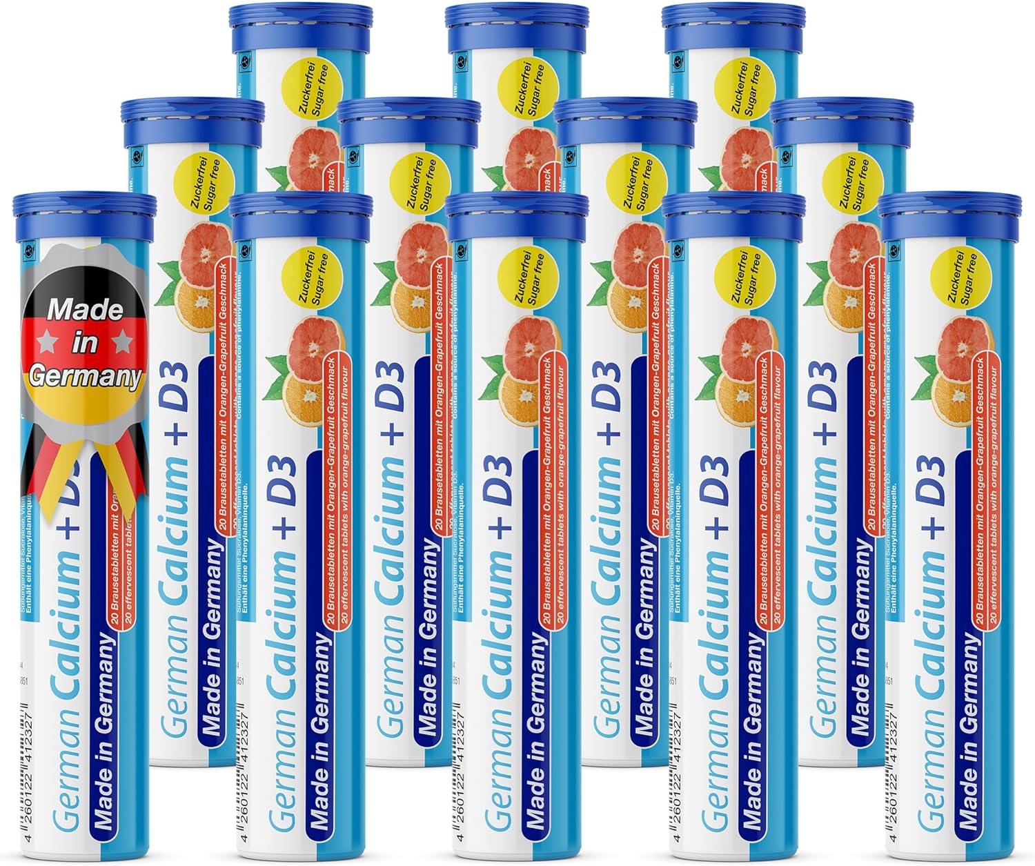 German Calcium + VIT. D - 240 Vegetarian Drink Effervescent Tablets - Orange-Grapefruit Flavor - Made in Germany