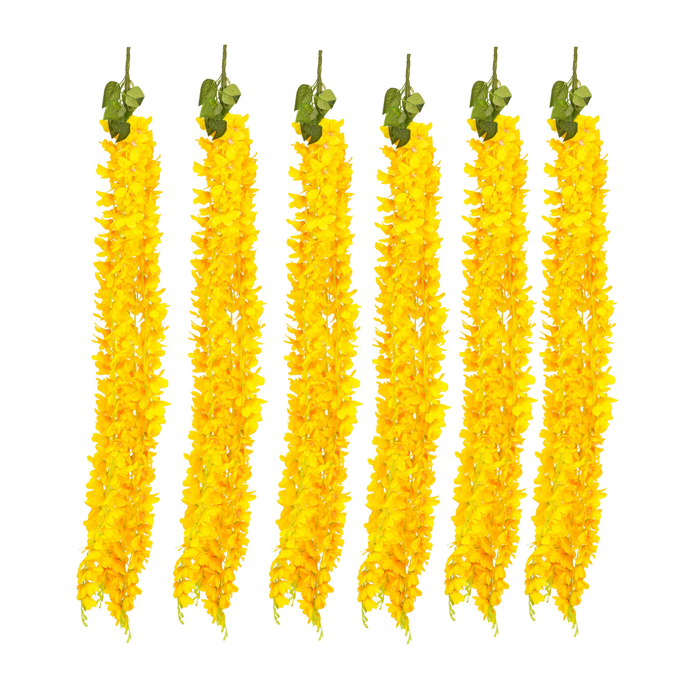 brown leaf Beautiful Yellow Hydrangea 80 cm Long Artificial Silk Wisteria Vine Hanging Fallings Bunches Bouquet for Home & Weeding Decoration (Pack of 6)