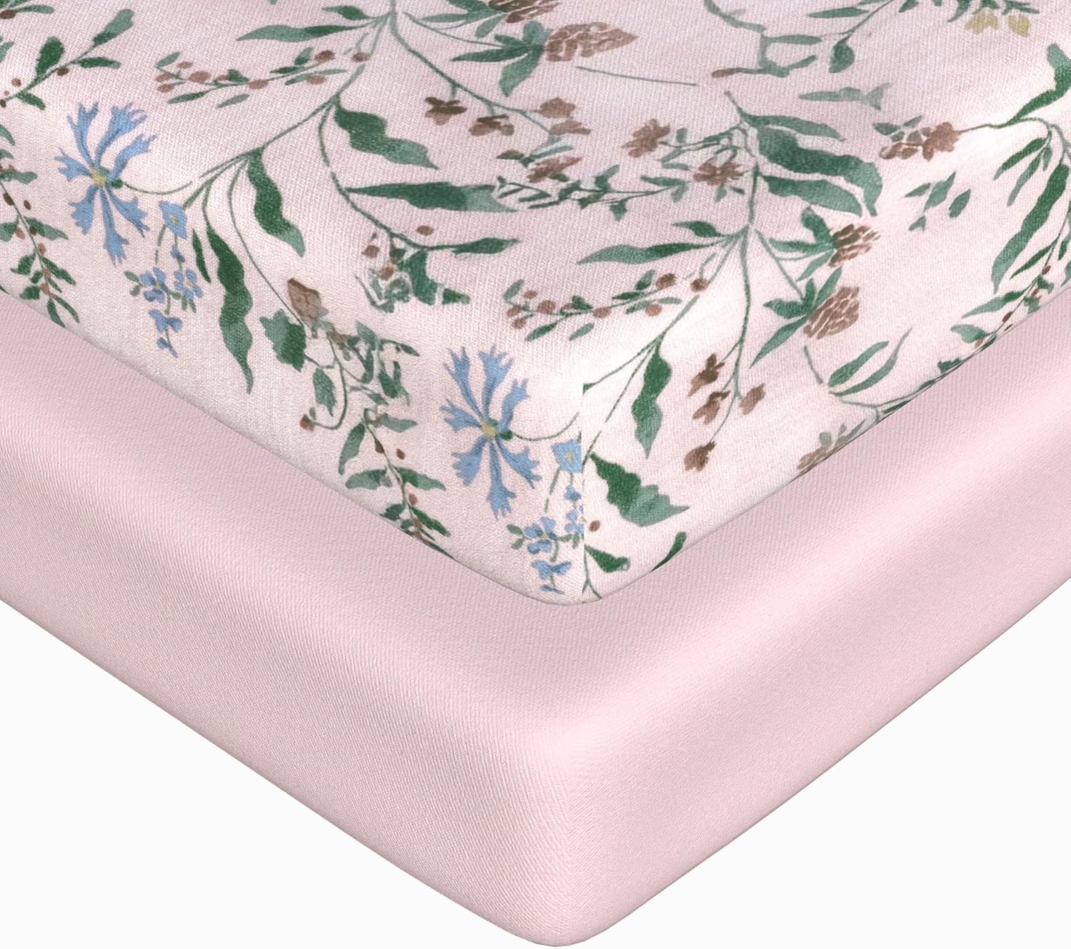 Fitted Crib Sheets for Girls, 2 Pieces 52"x28" Viscose and Spandex Crib Mattress Sheet, Baby and Toddler Bed Sheets, Mattress Cover Oeko-TEX Cribs Sheet Set, Pink Botanical Girl Nursery Gift Set