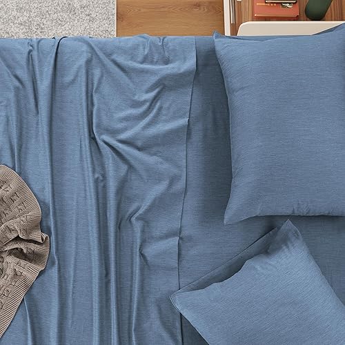 Miniatura 6 de Izod Melange - Juego de sábanas de mezcla de algodón de 4 piezas, tamaño King, bolsillos profundos para hasta 17 pulgadas, sábanas y fundas de