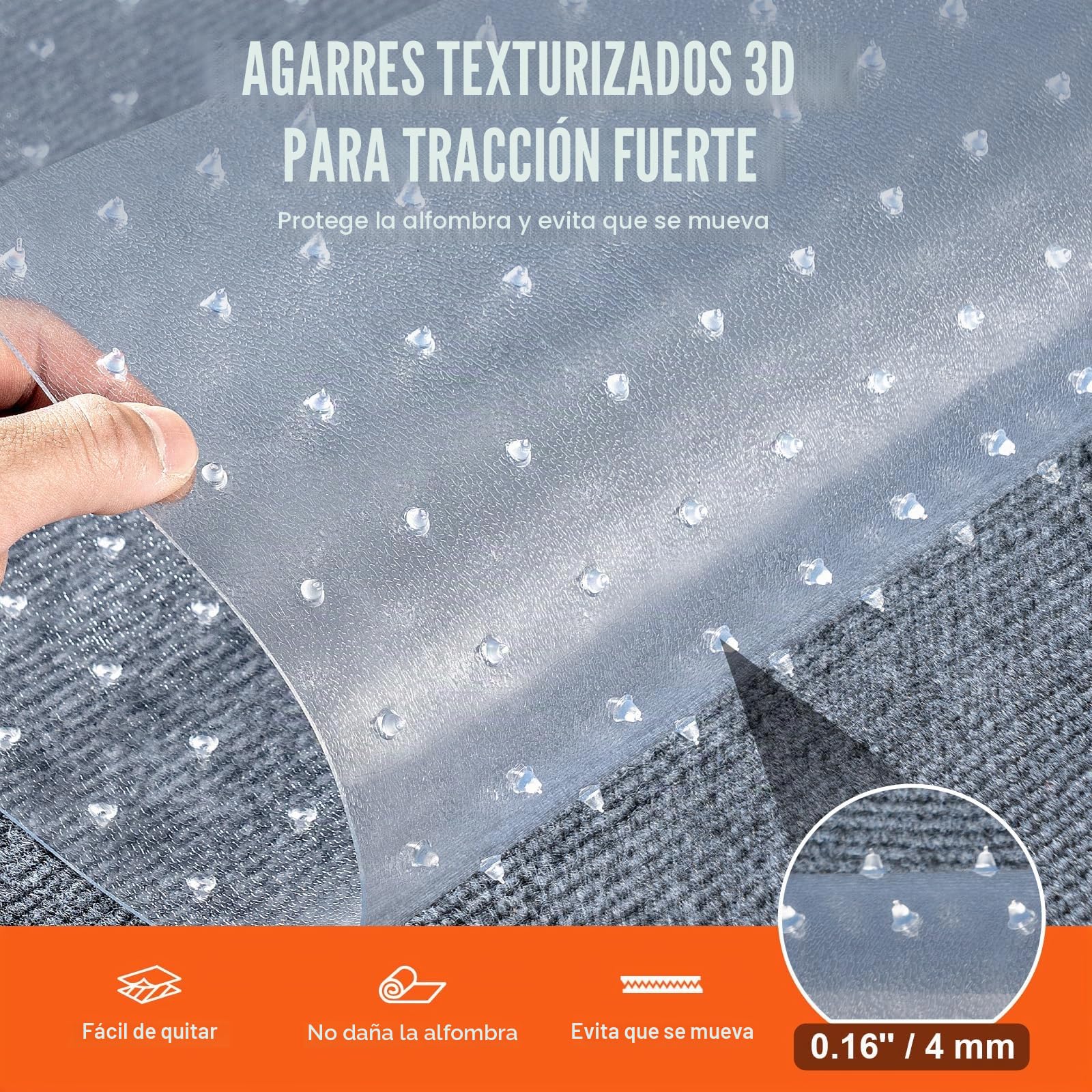 VEVOR Protector de Alfombra para Mascotas, PVC a Prueba de Arañazos, Alfombrilla Protectora Antideslizante para Arañazos de Gato, Tapón de Plástico Fácil de Cortar, 7620 x 610 x 5,46 mm, 47,9 m²