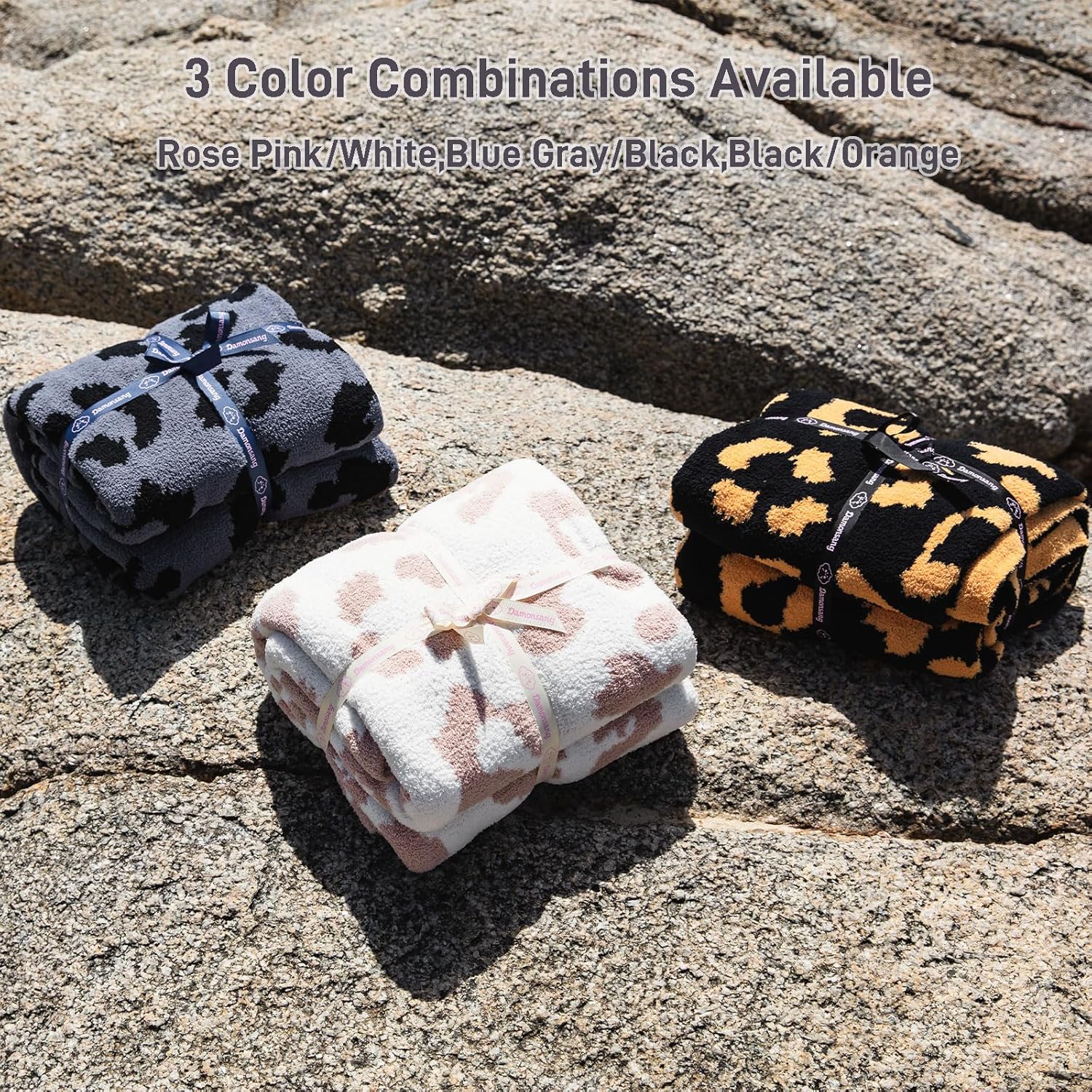 Leopard Print Knit Throw Blanket Microfiber,Super Soft Cozy Fluffy Blanket Cute Plush Blanket,Reversible Cheetah Black Throw Blanket for Couch Bed Sofa-Blue Gray/Black, 50x60 Inches - Image 8