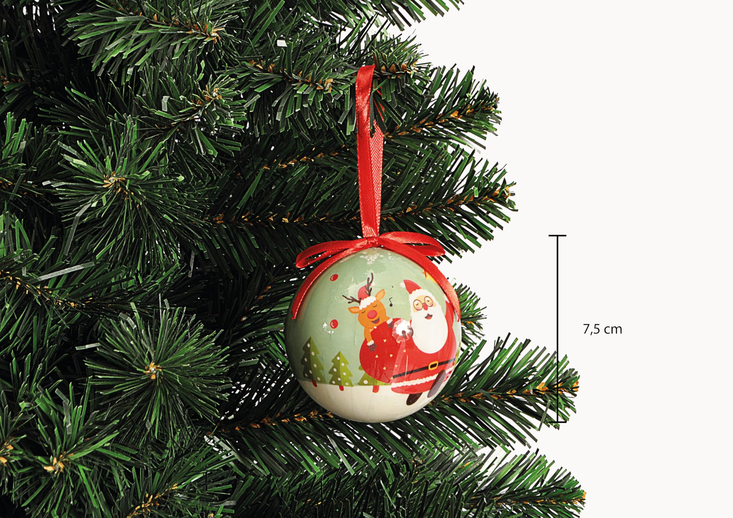 Ciao Zestaw 4 bombek choinkowych Santa & Reindeers (Ø 7,5 cm) z tasiemką tekstylną na choinkę w pudełku upominkowym
