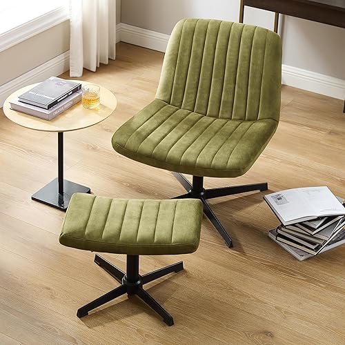 Miniatura 1 de Art Leon Silla de escritorio sin ruedas, con taburete reposapiés y almohada lumbar, silla ergonómica moderna de mediados de siglo, silla giratoria