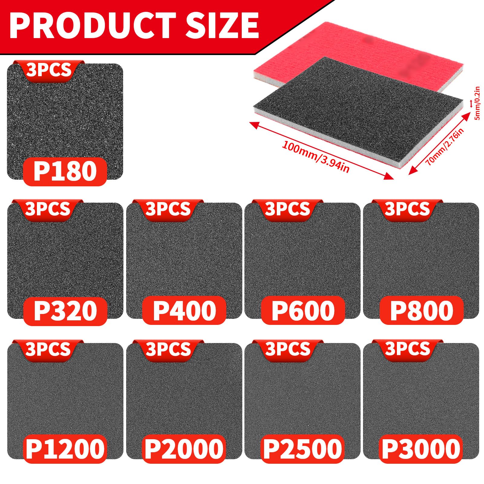 TXXATX 27 Pieces Sanding Sponge 180-3000 Grits Sponge Sanding Pads Wet and Dry Blocks Sandpapers Flexible Pads Washable and Reusable for Drywall Wood Furniture Metal Polishing Painting Auto Repair - Image 3