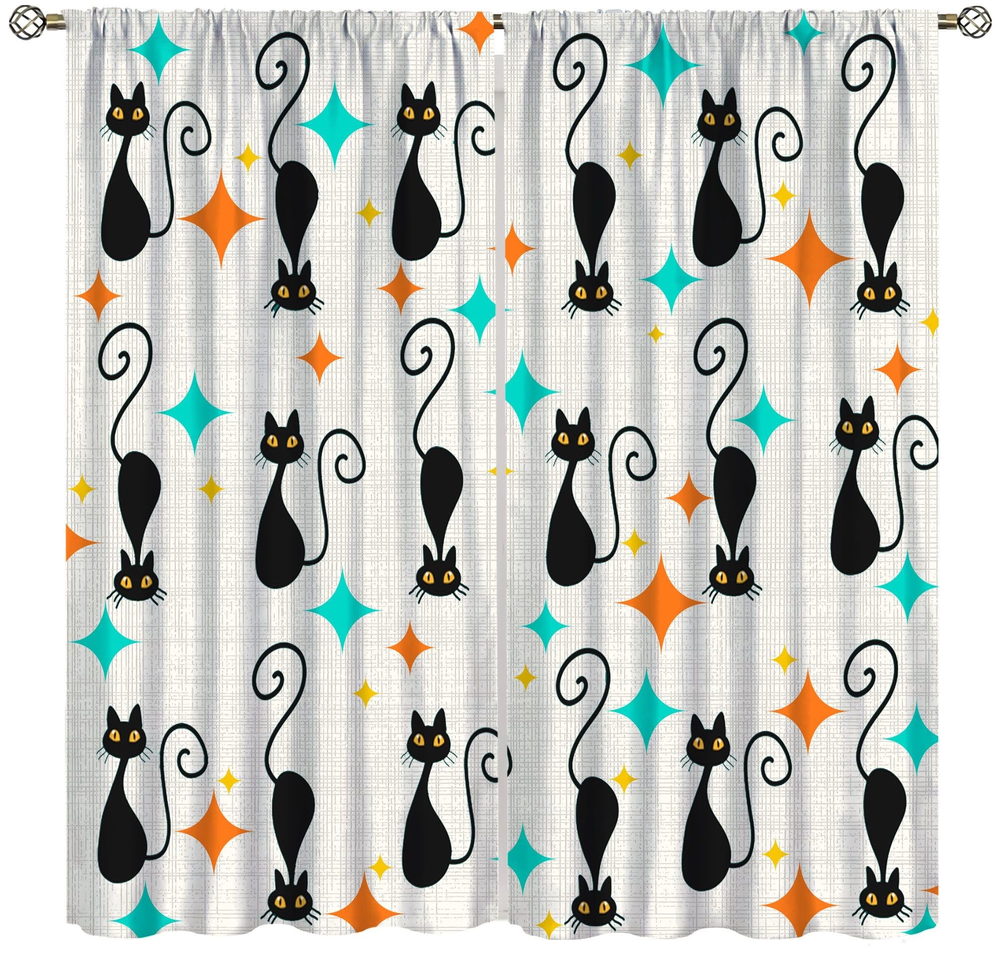 ShiTingYu Black Cat Mid Century Curtains, Geometric Modern Abstract Vintage Geometric 50s 60s 70s Black Cat Window Treatments for Bedroom Kitchen